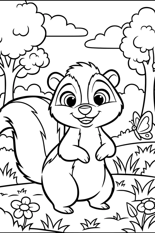 Free Skunk Coloring Page - Happy Skunk in Sunny Meadow (Printable PDF)