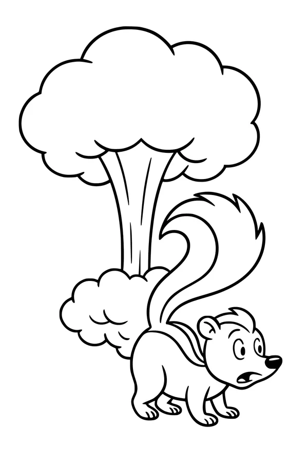 Free Skunk Coloring Page - Surprised Skunk Spraying Mist (Printable PDF)