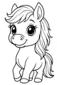 Free Pony Coloring Page - Smiling Cartoon Horse with Long Mane (Printable PDF)