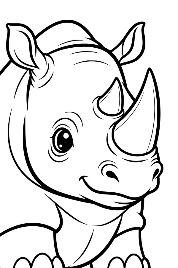 Free Rhinoceros Coloring Page - Smiling Cartoon Close-Up (Printable PDF)