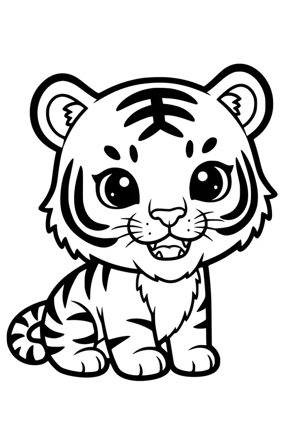 Free Baby Tiger Coloring Page - Cute Cub With Big Bright Eyes (Printable PDF)