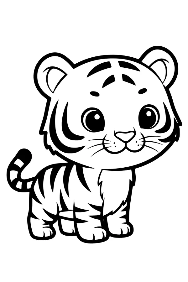 Free Tiger Cub Coloring Page - Cute Big-Eyed Jungle Friend (Printable PDF)