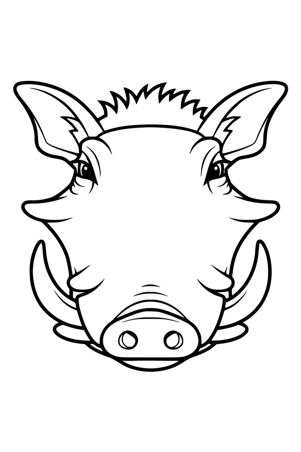 Free Warthog Coloring Page - Friendly Face With Curved Tusks (Printable PDF)