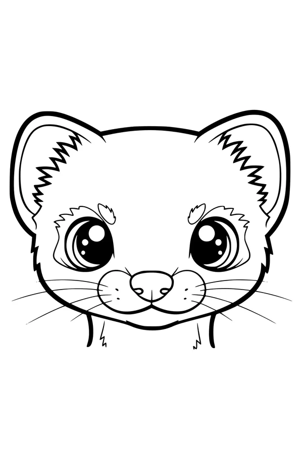Free Weasel Coloring Page - Cute Big-Eyed Cartoon Face (Printable PDF)