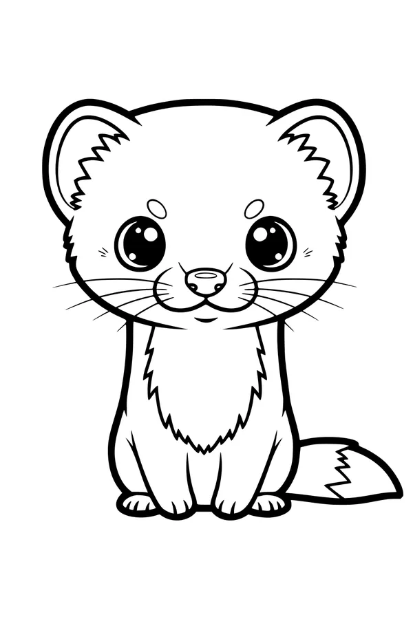 Free Weasel Coloring Page - Cute Cartoon Weasel Sitting (Printable PDF)
