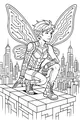 Free Cyber Fairy Coloring Page - Rooftop City Skyline Scene (Printable PDF)