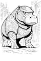 Free Hippopotamus Coloring Page - Maze Armor Hippo in the City (Printable PDF)