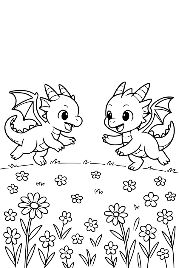 Free Baby Dragons Coloring Page - Daisy Meadow Playtime (Printable PDF)