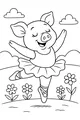 Free Pig Coloring Page - Ballerina Pig Dancing in a Flower Meadow (Printable PDF)