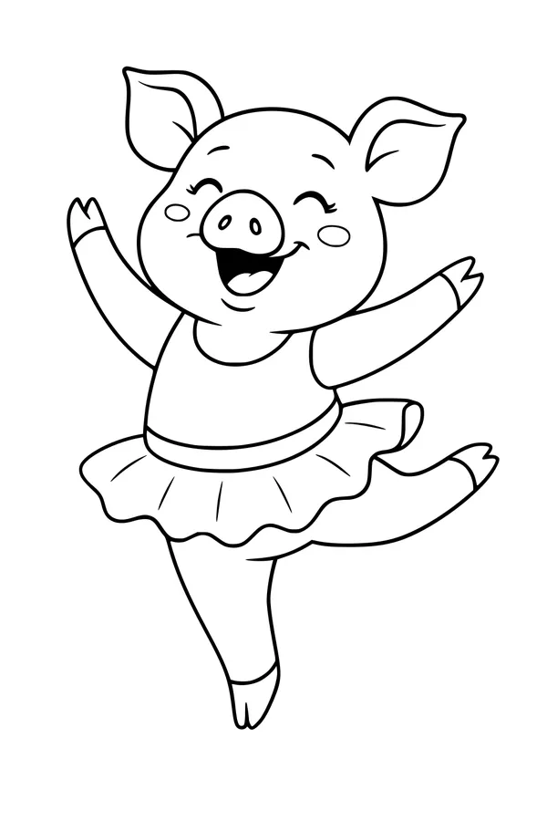 Free Pig Coloring Page - Dancing Ballerina Pig in Tutu (Printable PDF)