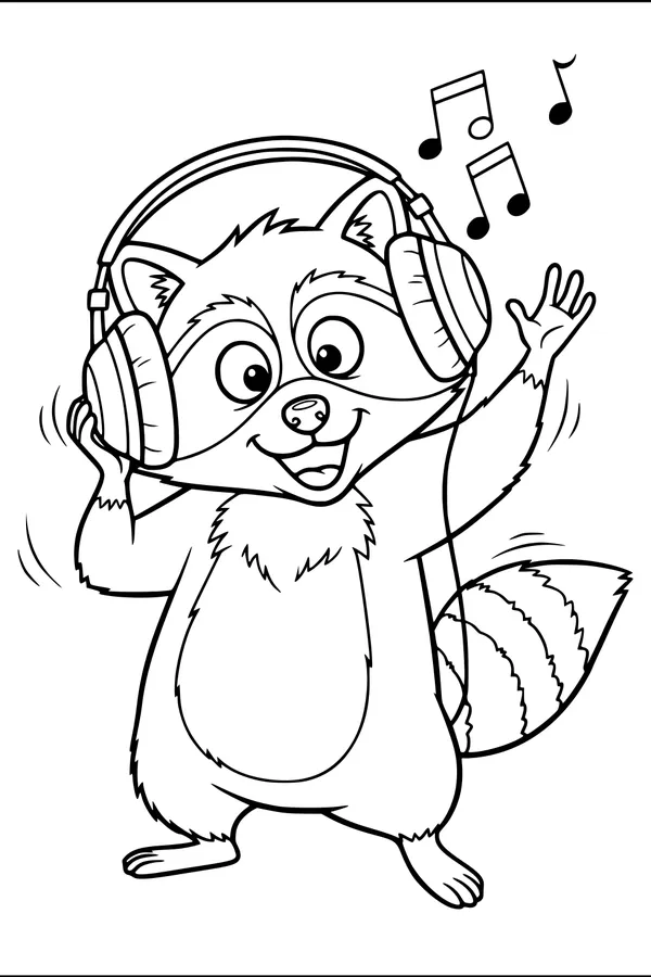 Free Raccoon Coloring Page - Cartoon DJ With Headphones (Printable PDF)