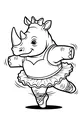 Free Rhinoceros Coloring Page - Cute Girl Rhino Ballerina Dancing (Printable PDF)