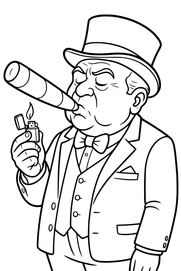 Free Grandpa Coloring Page - Elderly Gentleman in Top Hat and Suit (Printable PDF)