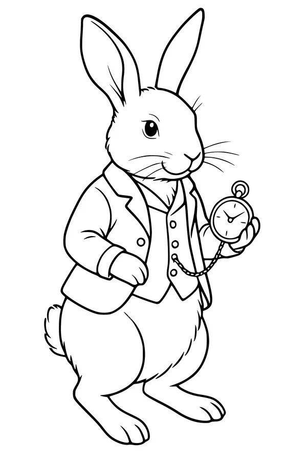 Free Hare Coloring Page - Dapper Hare With Pocket Watch (Printable PDF)
