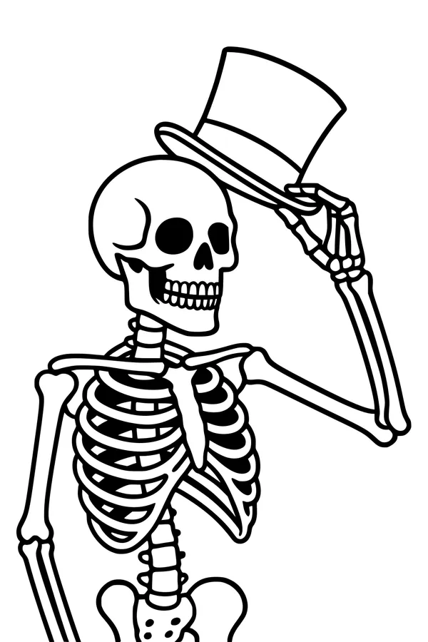 Free Skeleton Coloring Page - Gentleman Bones Tips His Top Hat (Printable PDF)