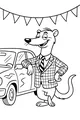 Free Weasel Coloring Page - Dapper Weasel in Plaid Jacket by Car (Printable PDF)
