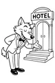 Free Wolf Coloring Page - Cartoon Doorman at Hotel Entrance (Printable PDF)