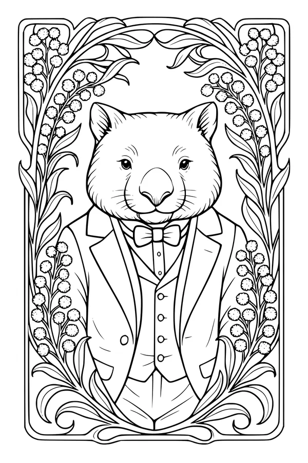 Free Wombat Coloring Page - Dapper Wombat In Suit And Bow Tie (Printable PDF)
