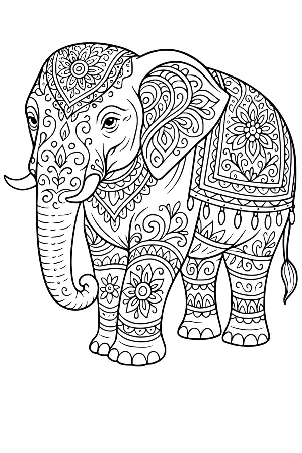 Free Elephant Coloring Page - Festival Parade With Ornate Patterns (Printable PDF)