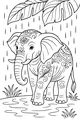 Free Elephant Coloring Page - Ornate Elephant in a Rainy Puddle (Printable PDF)