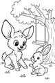Free Deer Coloring Page - Fawn and Bunny by Tree Swing (Printable PDF)