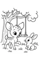 Free Deer Coloring Page - Deer and Bunny Under Swing Tree (Printable PDF)