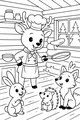 Free Deer Coloring Page - Chef Deer Flipping Pancakes in a Cozy Cabin (Printable PDF)