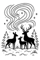 Free Deer Family Coloring Page - Winter Night Under the Northern Lights (Printable PDF)