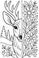 Free Deer Coloring Page - Half Forest, Half Flowers Scene (Printable PDF)