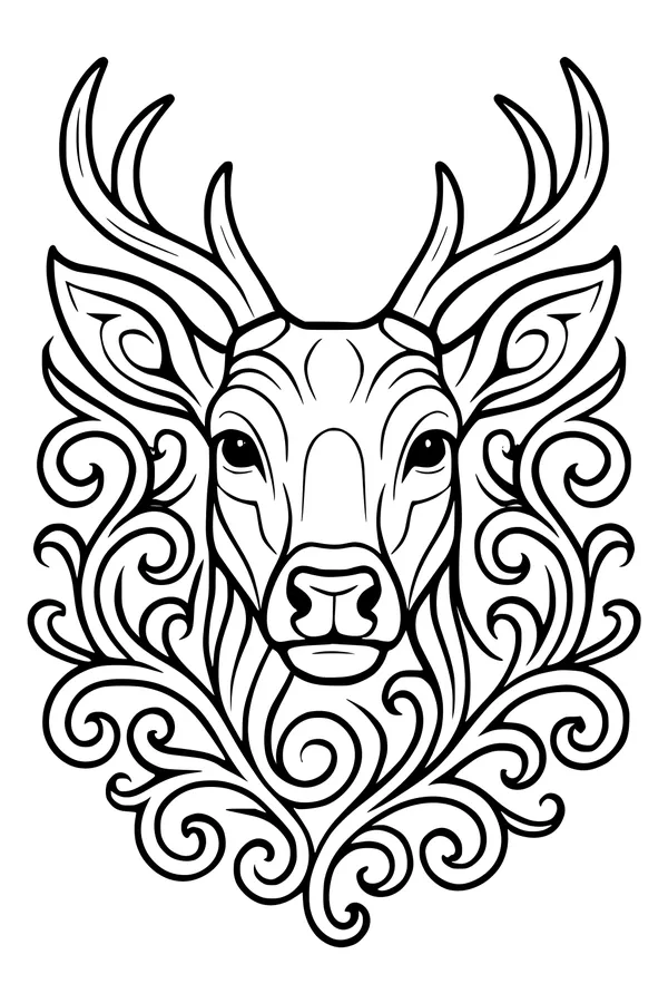 Free Deer Coloring Page - Whirlwind Antlers in Forest Breeze (Printable PDF)