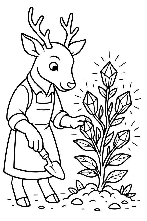 Free Deer Coloring Page - Crystal Garden Gardener (Printable PDF)