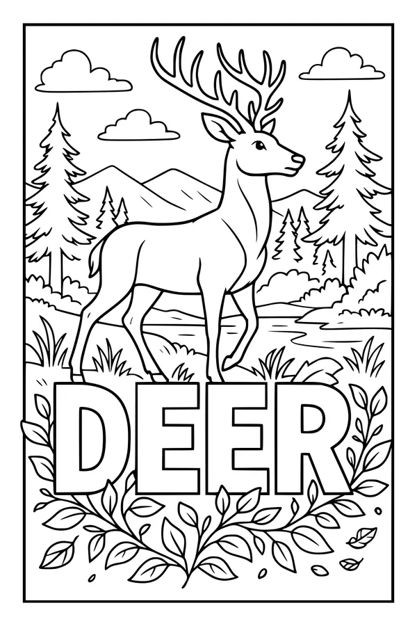 Free Deer Coloring Page - Majestic Stag in Mountain Forest (Printable PDF)
