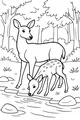 Free Deer Coloring Page - Mother Deer And Fawn By Forest Pond (Printable PDF)