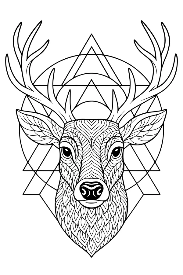 Free Deer Coloring Page - Wise Stag With Geometric Forest (Printable PDF)