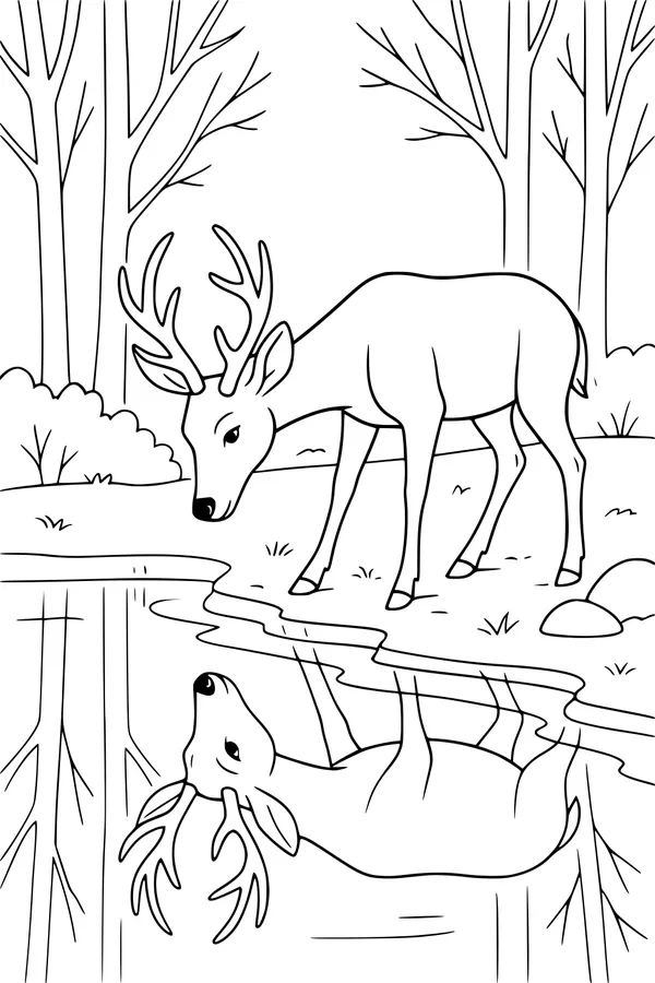 Free Deer Coloring Page - Gentle Buck by the Pond (Printable PDF)