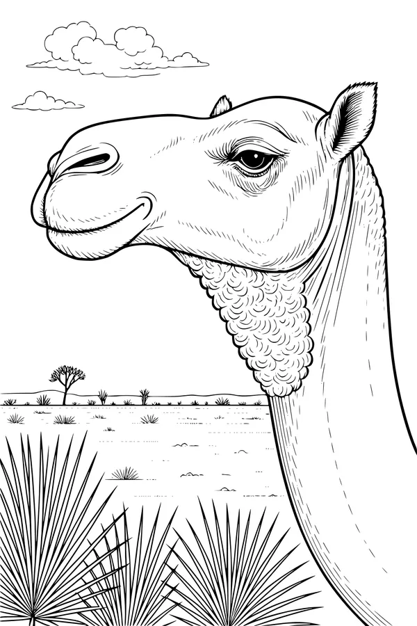 Free Camel Coloring Page - Gentle Desert Scene (Printable PDF)