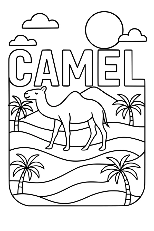Free Camel Coloring Page - One-Humped Desert Camel Scene (Printable PDF)