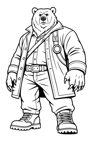 Free Bear Coloring Page - Detective Bear in Coat and Boots (Printable PDF)