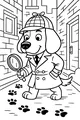 Free Dog Detective Coloring Page - Cartoon Pup Solving a Mystery in the City Alley (Printable PDF)