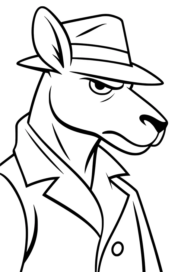 Free Kangaroo Coloring Page - Cartoon Detective in Trench Coat (Printable PDF)