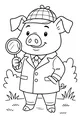 Free Pig Detective Coloring Page - Solving a Garden Mystery (Printable PDF)