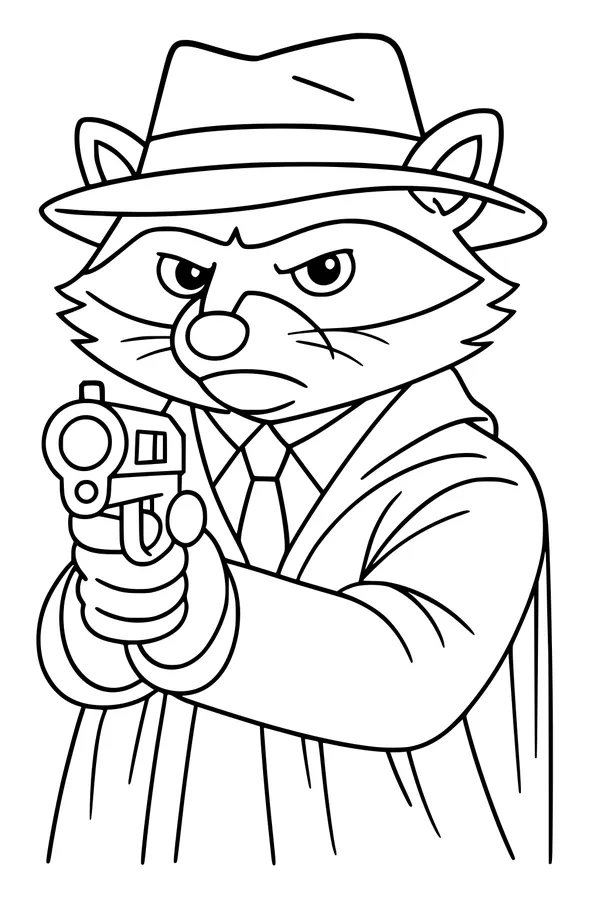 Free Raccoon Coloring Page - Detective In Trench Coat (Printable PDF)