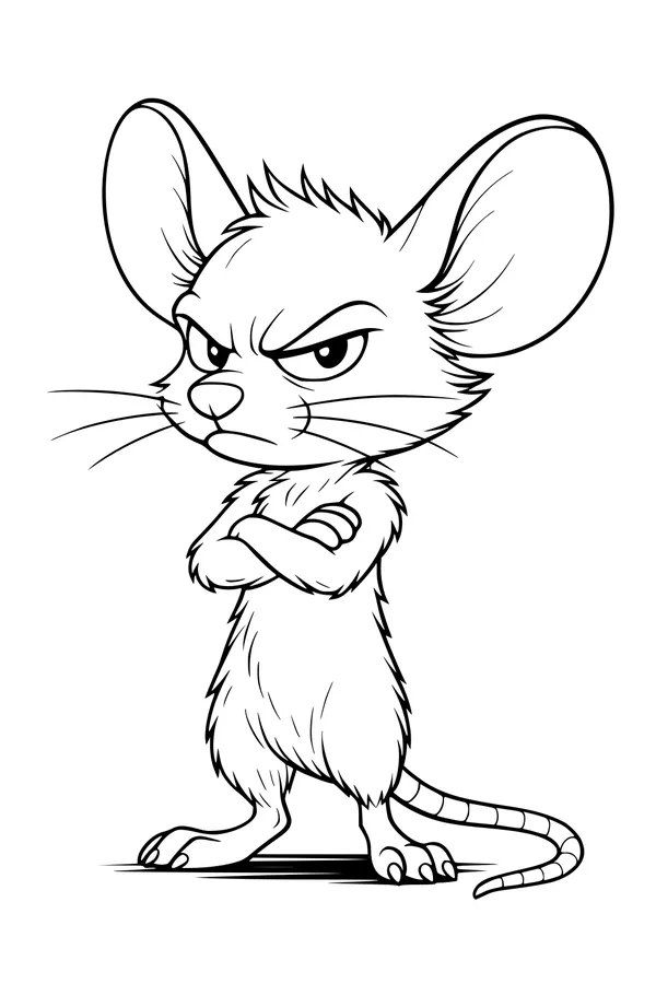 Free Mouse Coloring Page - Fierce Cartoon Mouse With Crossed Arms (Printable PDF)