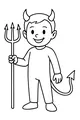 Free Devil Boy Coloring Page - Halloween Costume With Trident (Printable PDF)
