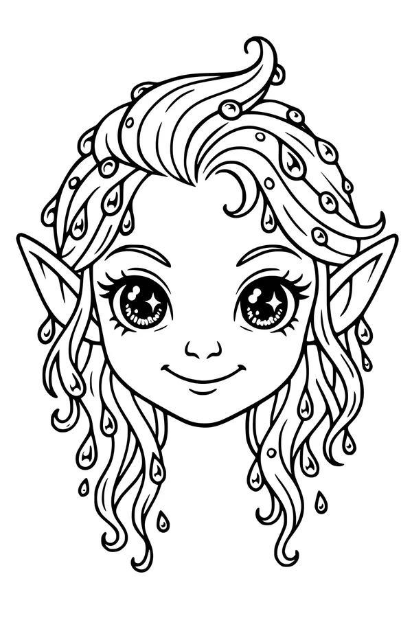 Free Fairy Girl Coloring Page - Dewdrop Smile Portrait (Printable PDF)