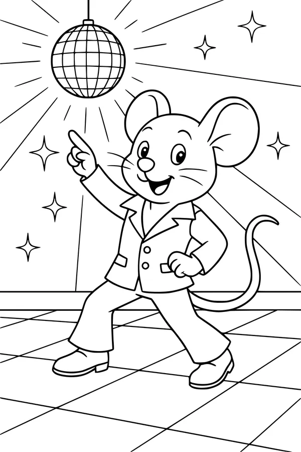 Free Mouse Coloring Page - Groovy Disco Dance Party (Printable PDF)