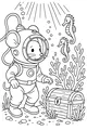 Free Mouse Coloring Page - Scuba Diver With Sunken Treasure (Printable PDF)