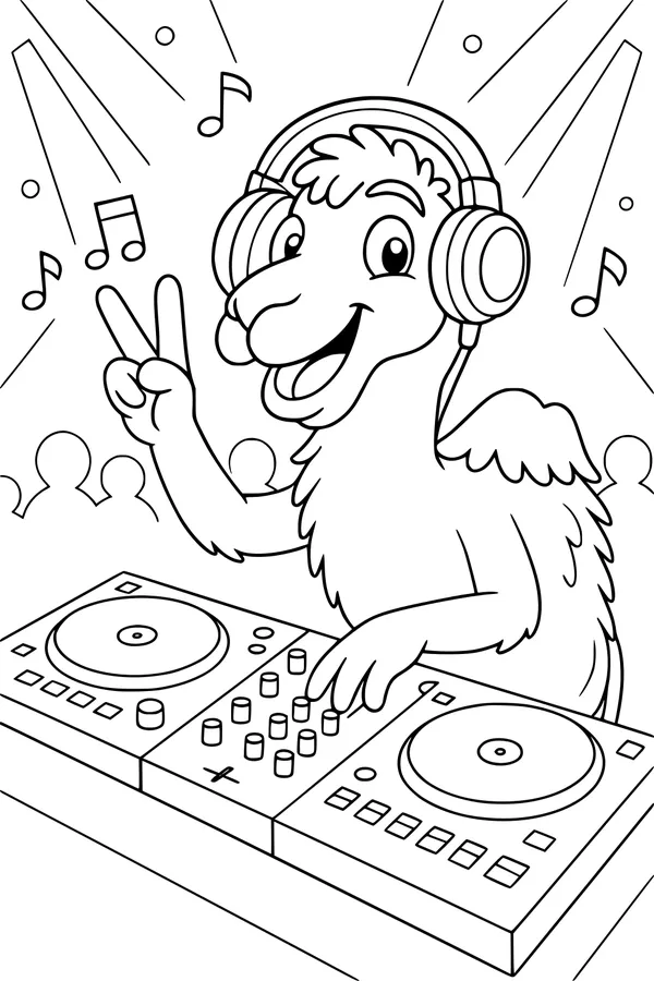 Free Camel Coloring Page - DJ Camel Party Scene (Printable PDF)
