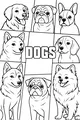 Free Dog Coloring Page - Funny Puppy Faces in Panels (Printable PDF)