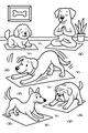 Free Dog Coloring Page - Five Yoga Pups on Mats (Printable PDF)